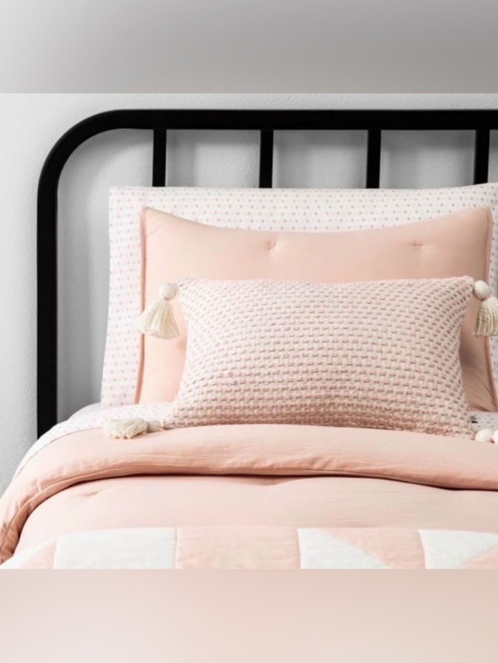 Target Hearth and Hand pink decorative boho lumbar throw pillow with tassels